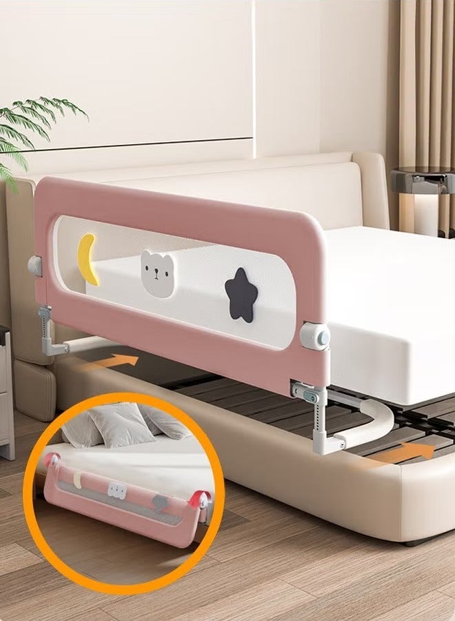سياج سرير للأطفال القابل للطي – حارس سرير آمن للأطفال مع نظام أمان معزز – تصميم طويل قابل للتعديل مع وظيفة الطي – 150 سم، اللون الوردي - Image 1