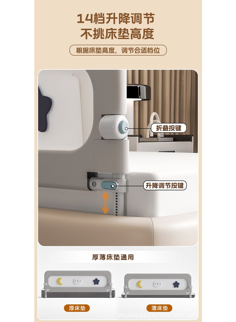 سياج سرير للأطفال القابل للطي – حارس سرير آمن للأطفال مع نظام أمان معزز – تصميم طويل قابل للتعديل مع وظيفة الطي – 150 سم، اللون الوردي - Image 4