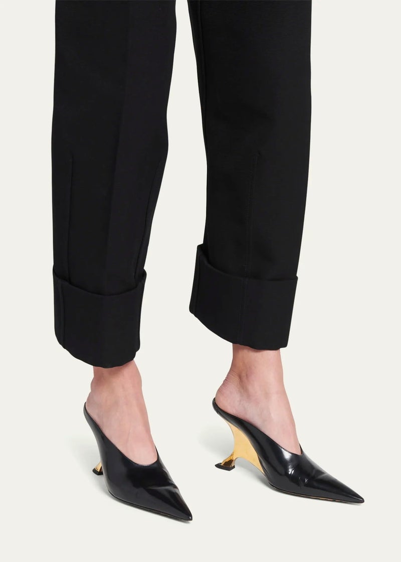 Vertundy Women's Metallic High Heeled Mules Wedge Heels Pointed Toe Backless Slide Pumps Slip On Dress Patent Leather Mule Ladies Black Gold - Image 4