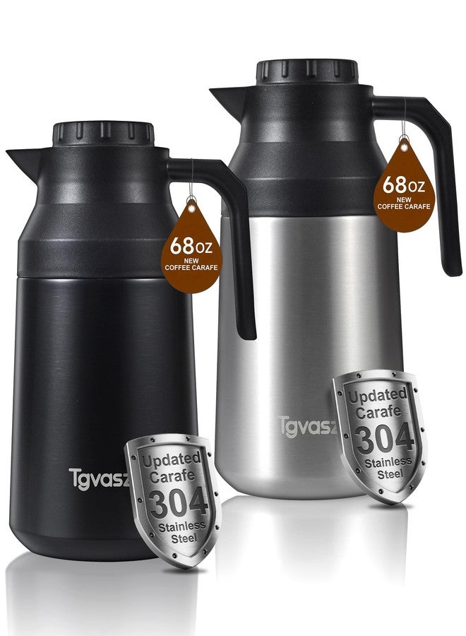 Tgvasz 2 PCS Thermal Coffee Carafe Insulated Stainless Steel Coffee Carafe for Hot Liquid Vacuum Thermal Pot Creamer Pitcher Dispenser with Brushes Keeping Hot Water Milk(Black/Silver 68 oz) - Image 1