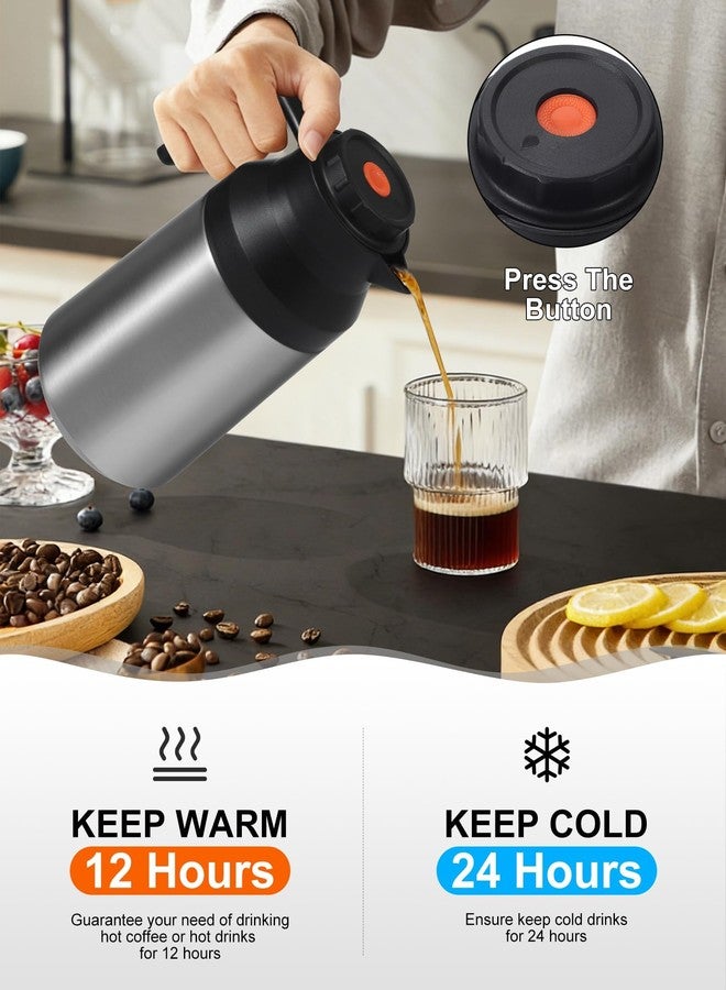 Tgvasz 2 PCS Thermal Coffee Carafe Insulated Stainless Steel Coffee Carafe for Hot Liquid Vacuum Thermal Pot Creamer Pitcher Dispenser with Brushes Keeping Hot Water Milk(Black/Silver 68 oz) - Image 2
