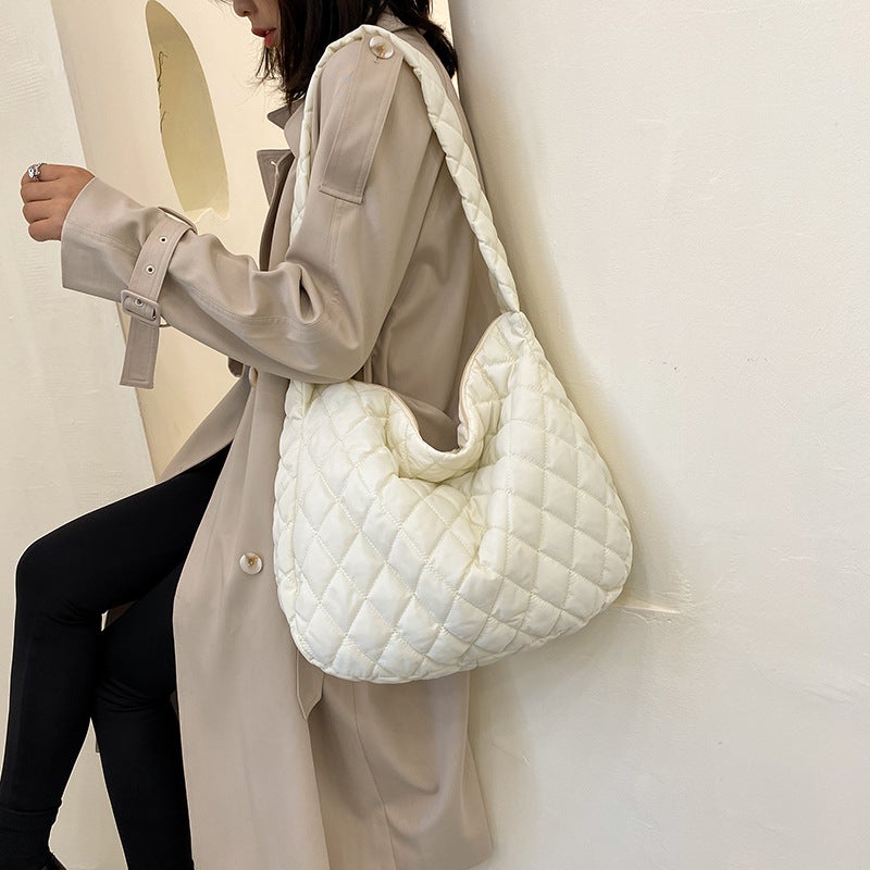 Large Capacity Cotton Puffer Crossbody Bag Autumn White 