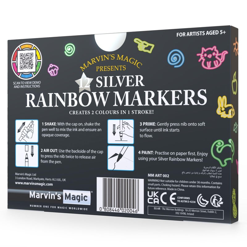 Marvin's Magic Amazing Silver Rainbow Markers - 12 Children's Drawing Markers - Ideal for Kids' Art Projects - Create Shimmering and Colorful Artwork - Image 2