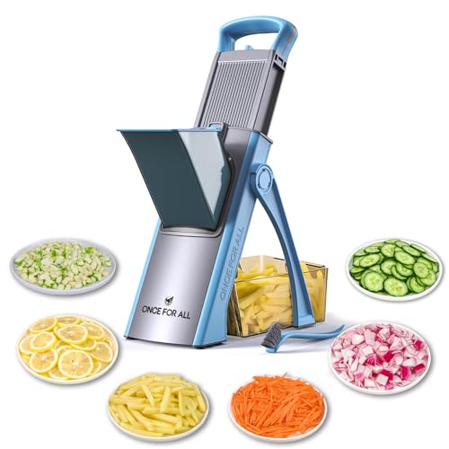 ONCE FOR ALL Upgrade Safe Mandoline Slicer Plus Biger Size Adjustable Vegetable Food Chopper Potato Fries Cutter Detachable Blade Kitchen Chopping Artifact Gift SkyBlue