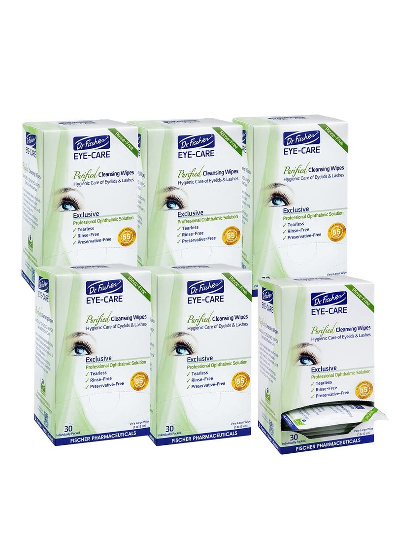 Dr. Fischer - Dr Fischer Eye Wipes  Hypoallergenic Eyelid Wipes for Everyday Eye Conditions and Gentle Makeup Remover 6 packs of 30 wipes each - Image 1