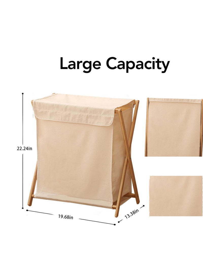 MIXDE Bamboo Laundry Hamper with Lid, Portable and Collapsible Folding Clothes Laundry Basket Storage Wooden Frame, Folding Clothes Basket Storage Bamboo Laundry Organizer Cabinet - Image 5