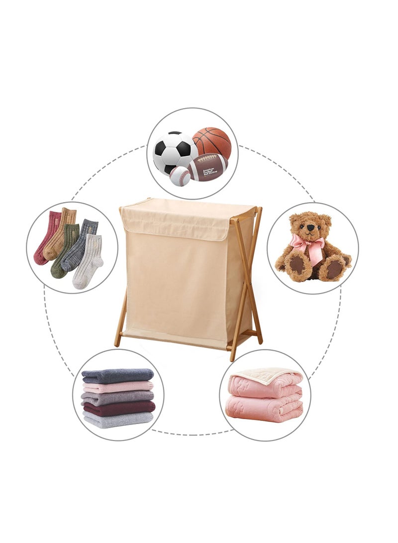 MIXDE Bamboo Laundry Hamper with Lid, Portable and Collapsible Folding Clothes Laundry Basket Storage Wooden Frame, Folding Clothes Basket Storage Bamboo Laundry Organizer Cabinet - Image 4