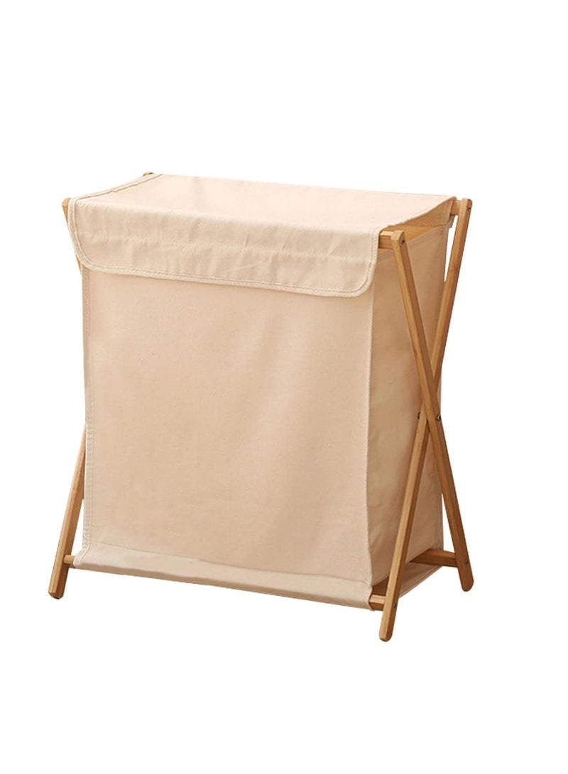 MIXDE Bamboo Laundry Hamper with Lid, Portable and Collapsible Folding Clothes Laundry Basket Storage Wooden Frame, Folding Clothes Basket Storage Bamboo Laundry Organizer Cabinet - Image 1
