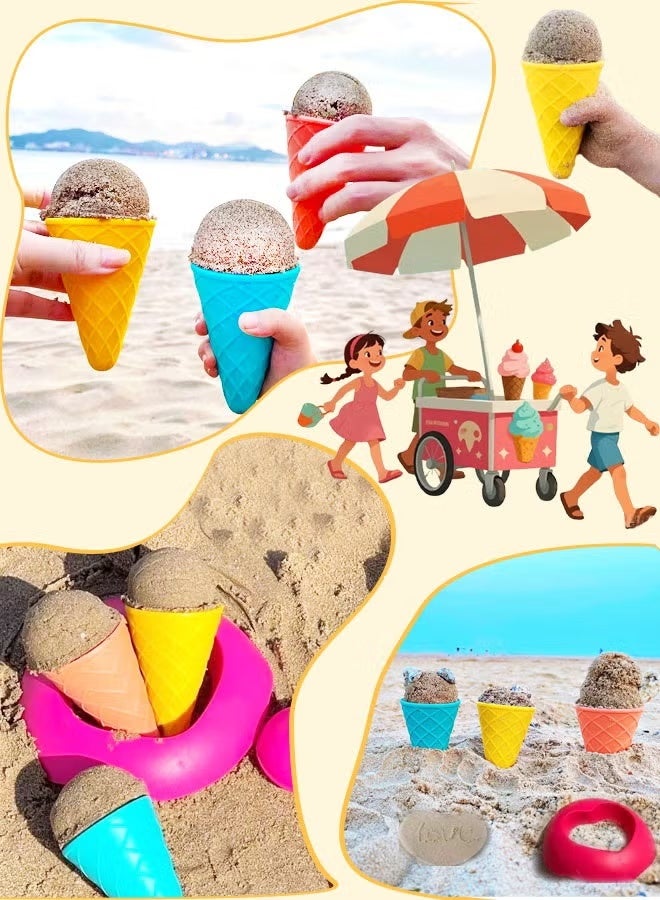 Beach Toys Ice Cream Sand Toys, Toddlers Beach Essentials for Kids Girls Boys, Sand Molds, Travel Sandbox Toys for Beach, Party, Fun Beach Sand Toys Summer Outdoor Beach Game Perfect Summer Outdoor Gift for Kids Toddlers Age 3-10 - Image 4