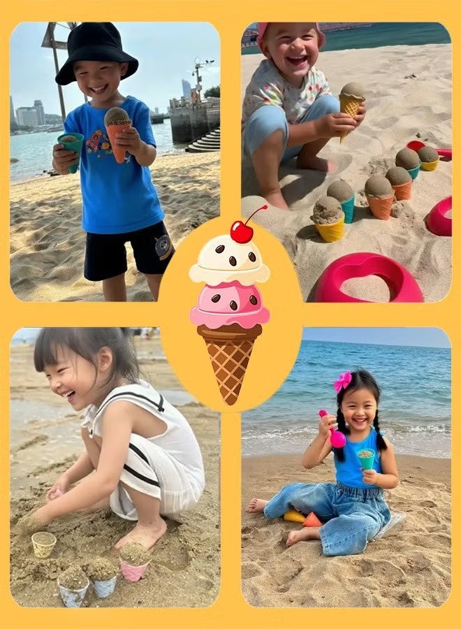 Beach Toys Ice Cream Sand Toys, Toddlers Beach Essentials for Kids Girls Boys, Sand Molds, Travel Sandbox Toys for Beach, Party, Fun Beach Sand Toys Summer Outdoor Beach Game Perfect Summer Outdoor Gift for Kids Toddlers Age 3-10 - Image 5