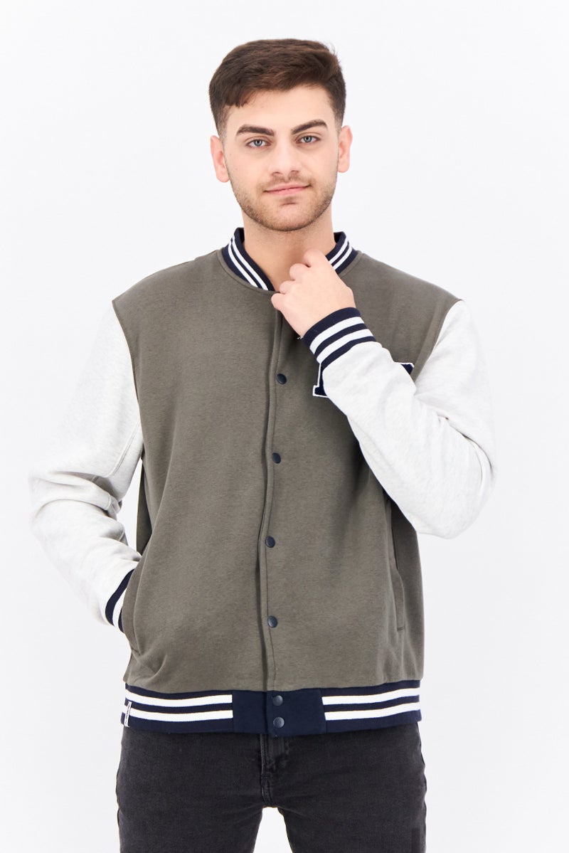 Threadbare Men Embroidered Long Sleeves Jacket Shirt, Dark Olive Combo - Image 1