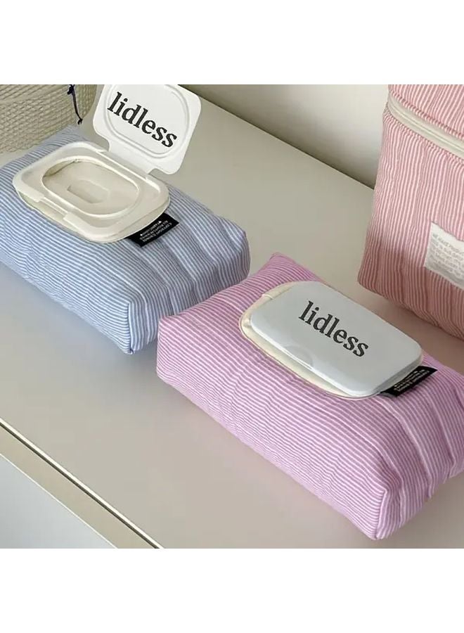 حقيبة مناديل مبللة مزركشة باللون الأزرق مع إغلاق بسحاب متين قماش متين للسفر والاستخدام المنزلي - Image 2