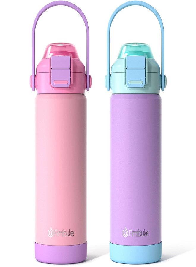 Fimibuke Kids Insulated Water Bottle with Pop-Open Straw & Spout 2-in-1 Lid, 18oz Leak Proof 18/8 Stainless Steel Vacuum Tumbler, BPA-Free Kids Cup For Travel School Boys Girls Toddler 2Packs Macaron - Image 1