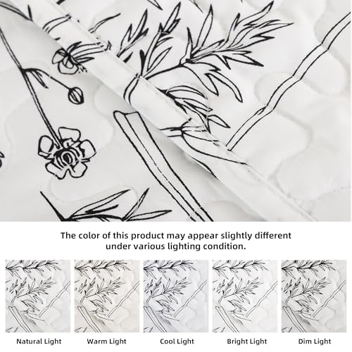 JANZAA Quilts Queen Size White Floral Bed Spread with Black Botanical Pattern Boho Queen Quilt Bedding Set Soft Lightweight Microfiber All Season (2 Pillow Cases) - Image 4