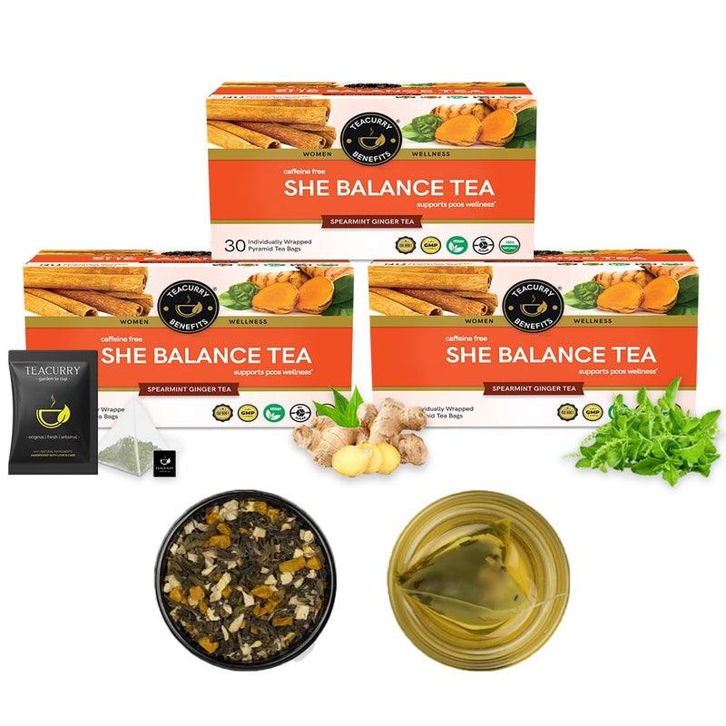 TEACURRY PCOS PCOD Tea Box (90 Tea Bags - 3 Month Pack) - Helps with Hormone, Period and Weight - Pcos Tea - She Balance Tea (180 Grams) - Image 1