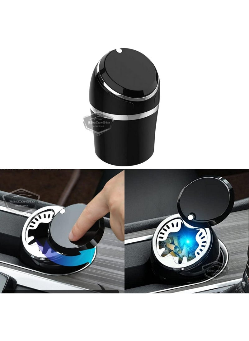 ŞüsCarOto Aksesuar ŞüsCarAuto Accessory Universal Sliding Lid Blue Illuminated Fireproof Smell Proof Luxury Auto Ashtray Smokeless Sports In-Vehicle Ashtray Car Ashtray Silver  - Image 1