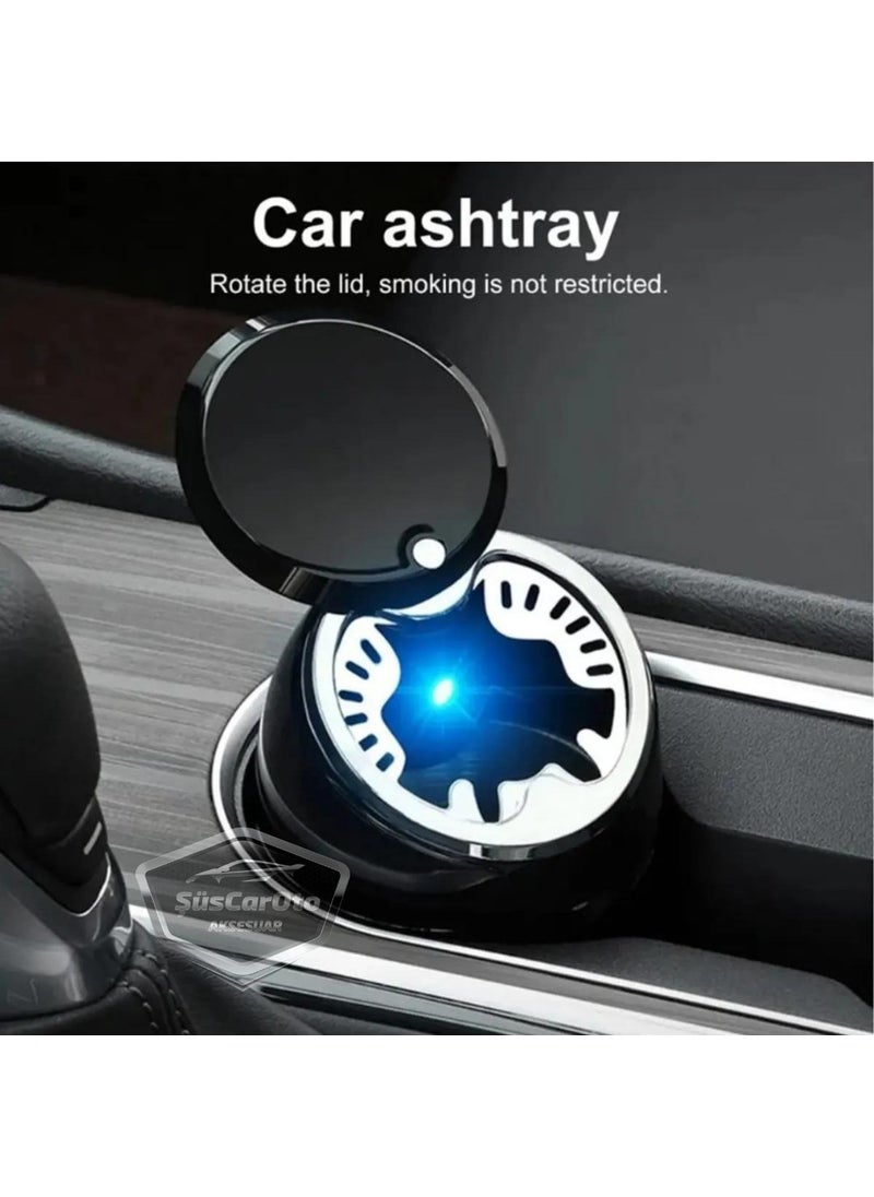 ŞüsCarOto Aksesuar ŞüsCarAuto Accessory Universal Sliding Lid Blue Illuminated Fireproof Smell Proof Luxury Auto Ashtray Smokeless Sports In-Vehicle Ashtray Car Ashtray Silver  - Image 3