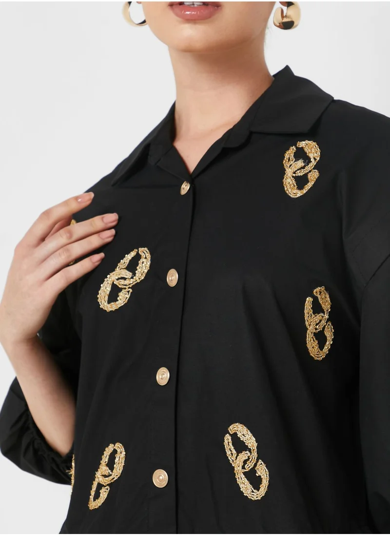 Nocturne Balloon Sleeve Button Detail Dress