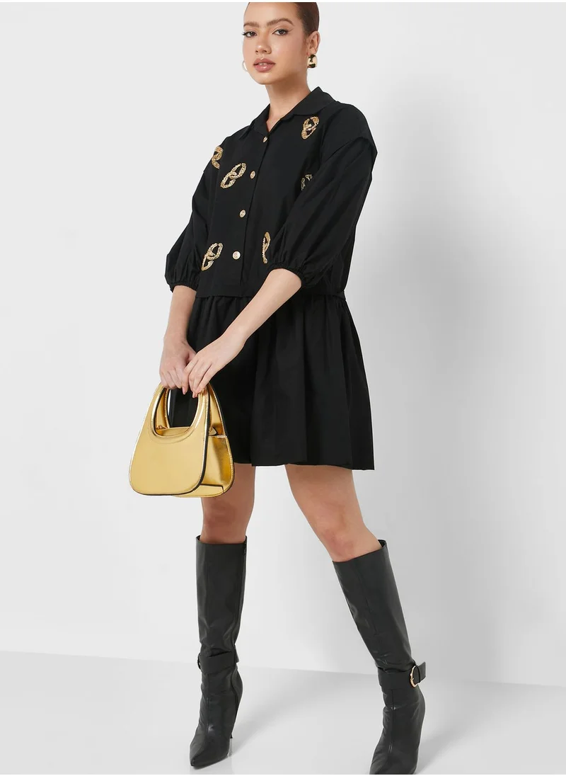 Nocturne Balloon Sleeve Button Detail Dress