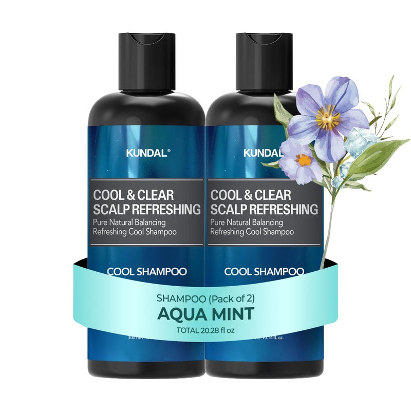 Kundal Shampoo, Hair Scalp Care - Aqua Mint Refreshing Cool Shampoo with Eucalyptus, Tea Tree Extracts, Argan Oil 10.14 fl.oz, Pack of 2 - Image 1