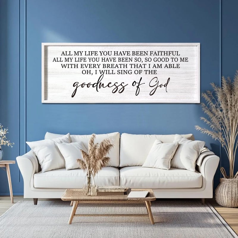 Cpcdaosk Goodness of God Framed Wall Art, 40''Ã—15'' Positive Religious White Bible Verse for Christian God Jesus Christ Prayer, Vintage Rustic Long Holy Catholic Scripture Decor - Image 1