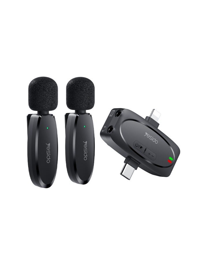 يسيدو ميكروفون لاسلكي KR15 من Yesido، التقاط صوت محمول بزاوية 360 درجة، من النوع C مع نقل IP، منافذ نقل مزدوجة، 2 في 1. - Image 1