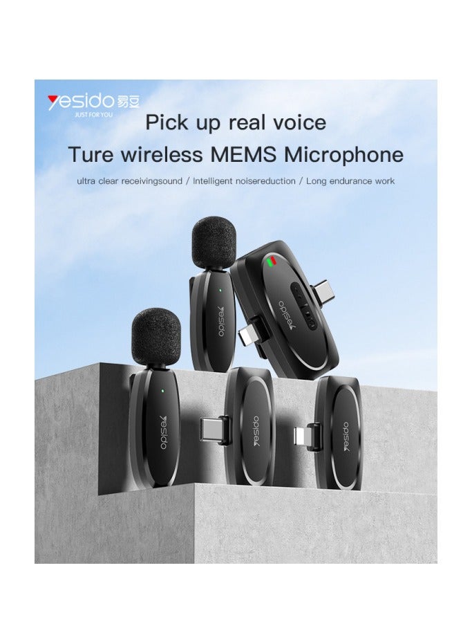 يسيدو ميكروفون لاسلكي KR15 من Yesido، التقاط صوت محمول بزاوية 360 درجة، من النوع C مع نقل IP، منافذ نقل مزدوجة، 2 في 1. - Image 2
