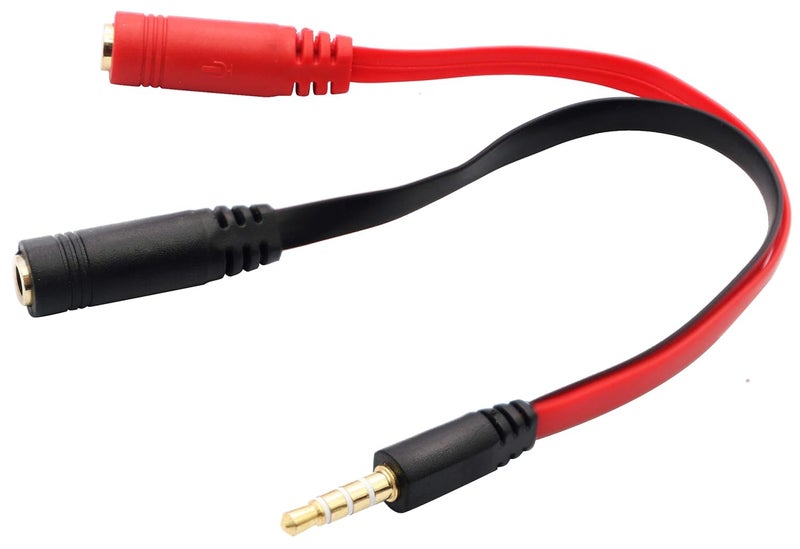zdyCGTime 20CM/8Inch 4-Pole 3.5mm AUX Male to 2x3.5mm Female Headset Mic & Stereo Y Splitter Cable for PC, Laptop, Smartphone, Gaming Console (2 Pack, Red, Black) - Image 5