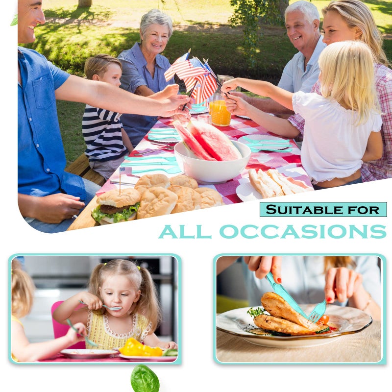 Minatee 150 Pieces Disposable Cutlery Set Plastic Silverware Heavy Duty Utensil Sets 50 Forks 50 Knives 50 Spoons for Home Office School Party Picnics Restaurant Outdoor Events or Every Day Use (Light Green) - Image 4