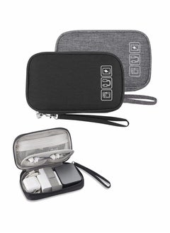 Y&D Small Electronic Organizer Cable Bag, Travel Portable 2 PCS Accessories Storage Bag Soft Carrying Case Pouch for Hard Drive, Cord, Charger, Earphone, USB, SD Card (Black+Gray)  - Image 1