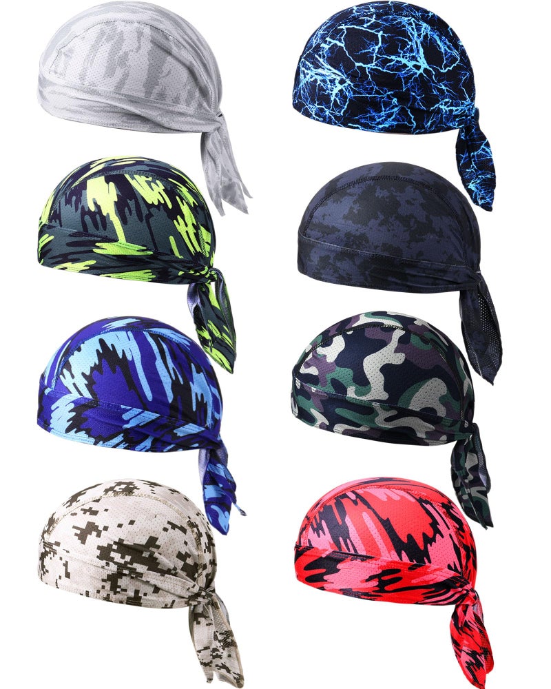 Foaincore 8 Pack Do Rag Skull Caps for Men Sweat Wicking Doo Rags Cooling Helmet Liner Cycling Motorcycle Bandana (Fresh Color,Elegant Style) - Image 1