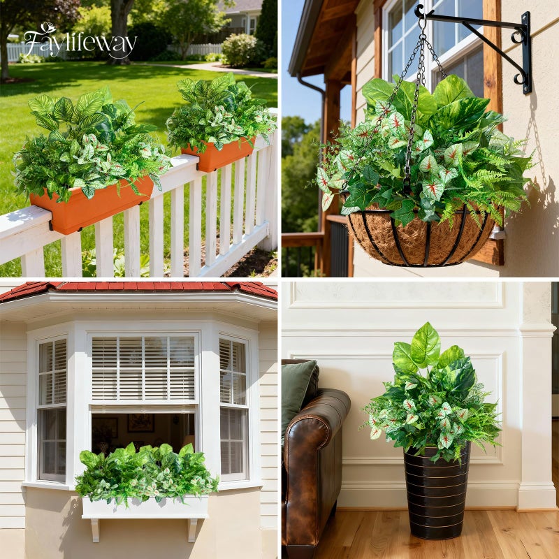 Faylifeway 12 Bundles Artificial Plants Outdoor,UV Resistant Fake Greenery Stems with Large Shrubs Faux Plastic Plant for Outside Front Porch Planters Garden Window Box Patio Decor(Pot Not Included) - Image 3