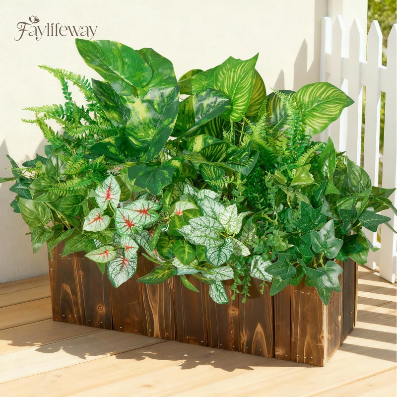 Faylifeway 12 Bundles Artificial Plants Outdoor,UV Resistant Fake Greenery Stems with Large Shrubs Faux Plastic Plant for Outside Front Porch Planters Garden Window Box Patio Decor(Pot Not Included) - Image 2