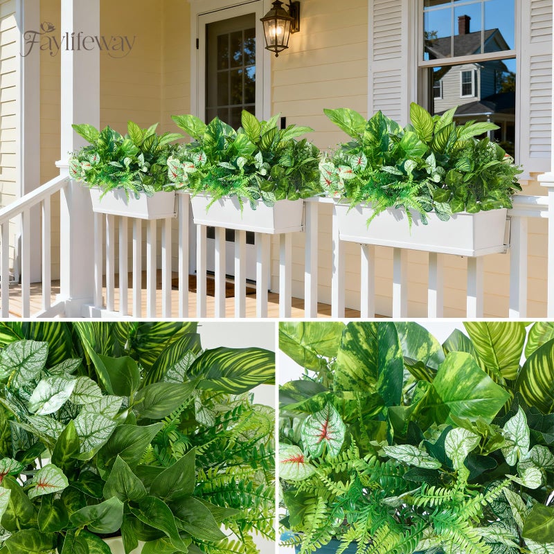 Faylifeway 12 Bundles Artificial Plants Outdoor,UV Resistant Fake Greenery Stems with Large Shrubs Faux Plastic Plant for Outside Front Porch Planters Garden Window Box Patio Decor(Pot Not Included) - Image 4