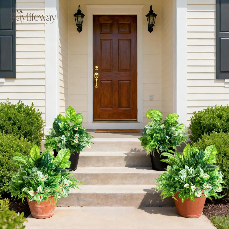Faylifeway 12 Bundles Artificial Plants Outdoor,UV Resistant Fake Greenery Stems with Large Shrubs Faux Plastic Plant for Outside Front Porch Planters Garden Window Box Patio Decor(Pot Not Included) - Image 5