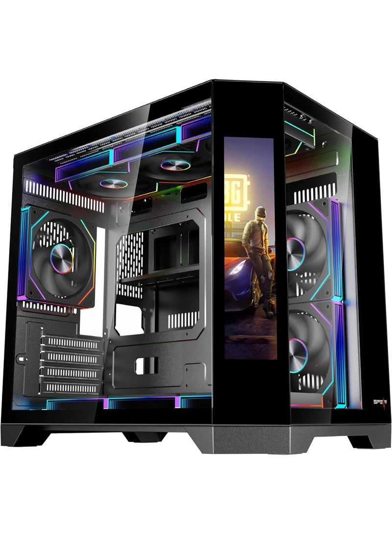 Spear Pc DOST 60 Mini ARGB ATX PC Case with 9.2” Screen, 6 ARGB Fans & Remote Control, Tempered Glass Side Panel, Supports Micro-ATX/ITX, 360mm Water Cooling Support - Image 1