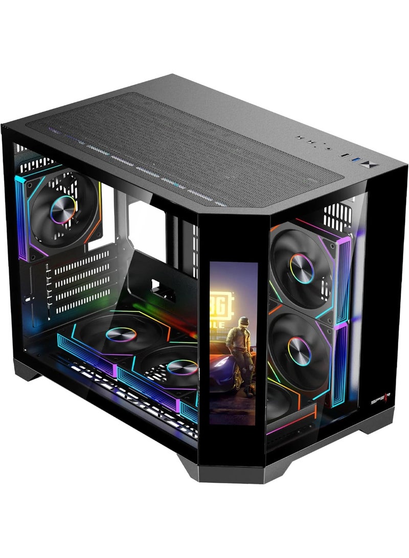 Spear Pc DOST 60 Mini ARGB ATX PC Case with 9.2” Screen, 6 ARGB Fans & Remote Control, Tempered Glass Side Panel, Supports Micro-ATX/ITX, 360mm Water Cooling Support - Image 2