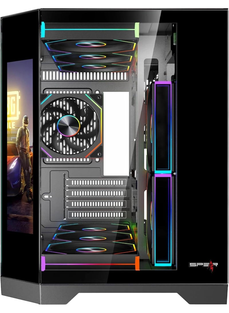 Spear Pc DOST 60 Mini ARGB ATX PC Case with 9.2” Screen, 6 ARGB Fans & Remote Control, Tempered Glass Side Panel, Supports Micro-ATX/ITX, 360mm Water Cooling Support - Image 4