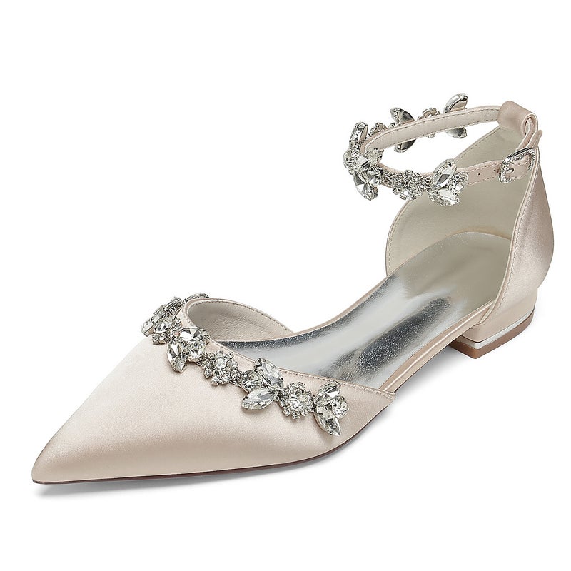 2025 Ladies Flat Heel Pointed Diamond Chain Wristband Wedding Shoes Bridal Shoes Bridesmaid Shoes Banquet Shoes 18448-46M - Image 1