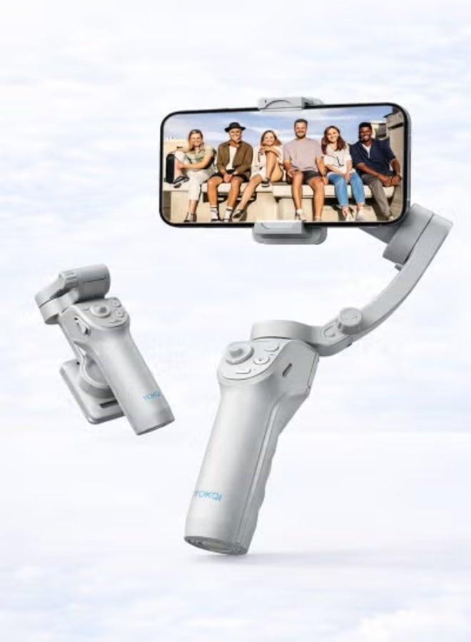 TOKQI M01 3-Axis Foldable Smartphone Gimbal Stabilizer with AI Face Tracking and LED Fill Light, Portable Handheld Phone Stabilizer for Smooth Video Recording, Vlogging, Photography and Content Creation - Image 1