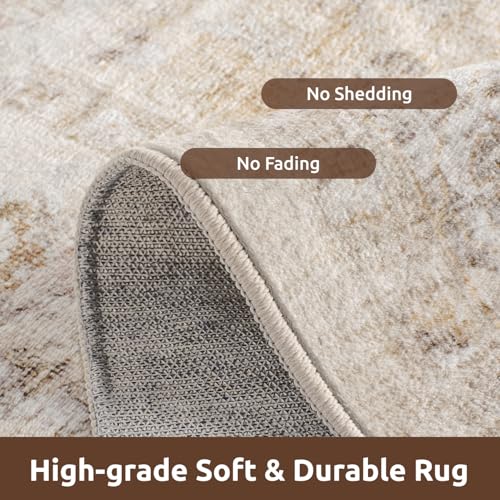 AMOAMI-Area Rug 5X7 Rugs for Living Room-Vintage Soft Beige Rugs for Bedroom-Non Slip Carpet-Machine Washable Rug for Dining Room Living Room Bedroom Office Under Table-Beige - Image 3