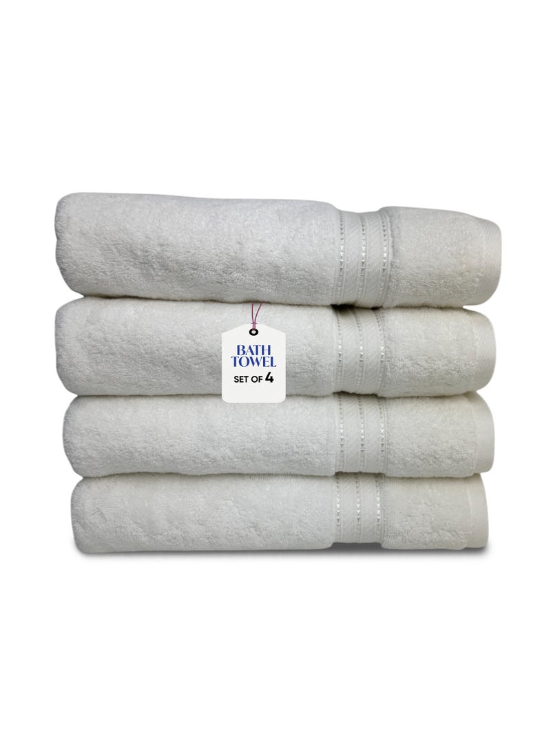 كاسينو Kassino Premium Bath Towels Set - (4 Pack, 70x140 cm), 580 GSM Bath Towel,100% Combed Cotton, Soft & Quick-Dry Towels for Bathroom, Highly Absorbent, Double Stitched Hotel Quality Towels | White - Image 1