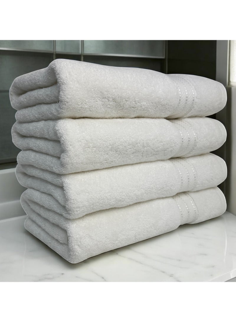 كاسينو Kassino Premium Bath Towels Set - (4 Pack, 70x140 cm), 580 GSM Bath Towel,100% Combed Cotton, Soft & Quick-Dry Towels for Bathroom, Highly Absorbent, Double Stitched Hotel Quality Towels | White - Image 2