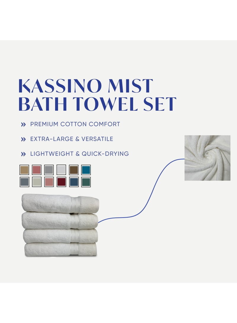 كاسينو Kassino Premium Bath Towels Set - (4 Pack, 70x140 cm), 580 GSM Bath Towel,100% Combed Cotton, Soft & Quick-Dry Towels for Bathroom, Highly Absorbent, Double Stitched Hotel Quality Towels | White - Image 3
