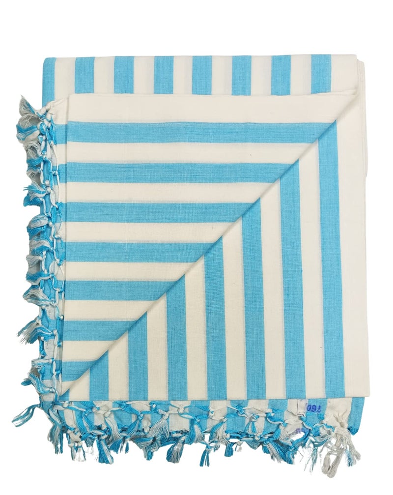Arvore Bunkaar Pure Handloom 100% Soft Desi Bamboo Viscose Soft Bhagalpuri Andi Chadar/Summer Blanket/Khes/Top Sheet/AC Blanket/Odhne wali Chadar (Turquoise, Striped, 1, Bhagalpuri Chadar) - Image 1