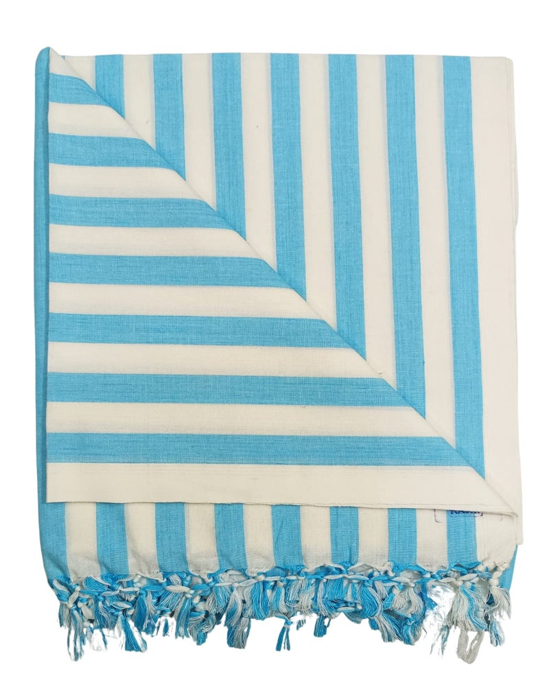 Arvore Bunkaar Pure Handloom 100% Soft Desi Bamboo Viscose Soft Bhagalpuri Andi Chadar/Summer Blanket/Khes/Top Sheet/AC Blanket/Odhne wali Chadar (Turquoise, Striped, 1, Bhagalpuri Chadar) - Image 4