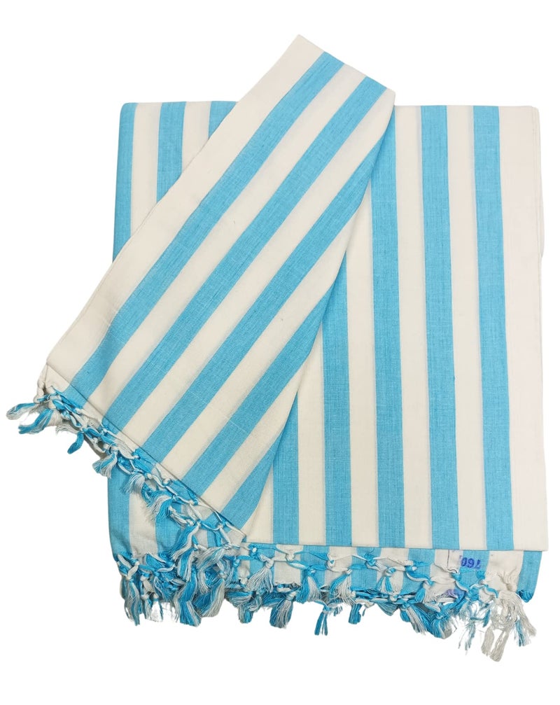 Arvore Bunkaar Pure Handloom 100% Soft Desi Bamboo Viscose Soft Bhagalpuri Andi Chadar/Summer Blanket/Khes/Top Sheet/AC Blanket/Odhne wali Chadar (Turquoise, Striped, 1, Bhagalpuri Chadar) - Image 3