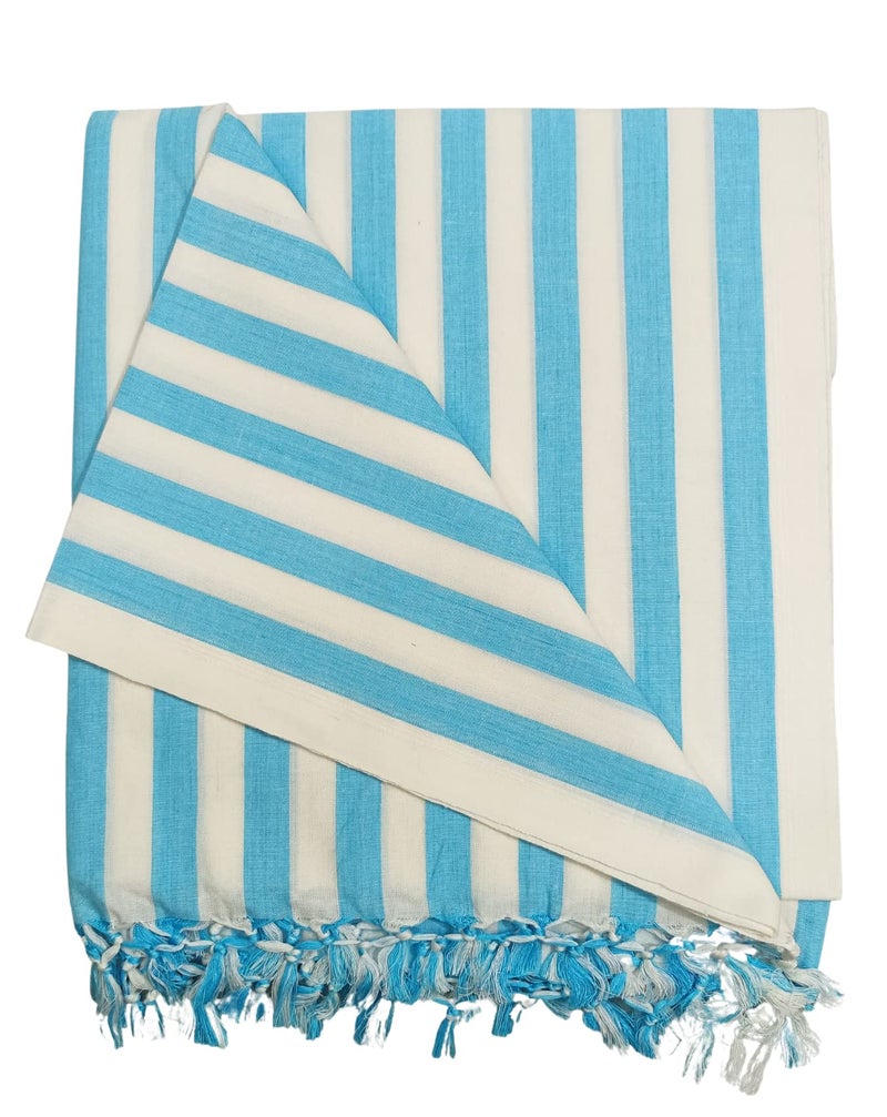Arvore Bunkaar Pure Handloom 100% Soft Desi Bamboo Viscose Soft Bhagalpuri Andi Chadar/Summer Blanket/Khes/Top Sheet/AC Blanket/Odhne wali Chadar (Turquoise, Striped, 1, Bhagalpuri Chadar) - Image 2