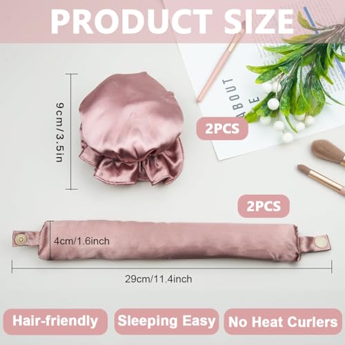 MAYCREATE® 2Sets Satin Heatless Hair Curler, Hair Rollers for Heatless Curls with Hair Caps, Soft Curling Rod Headband for Long Hair Can Sleep in Overnight, DIY Hairstyling Tools - Image 2
