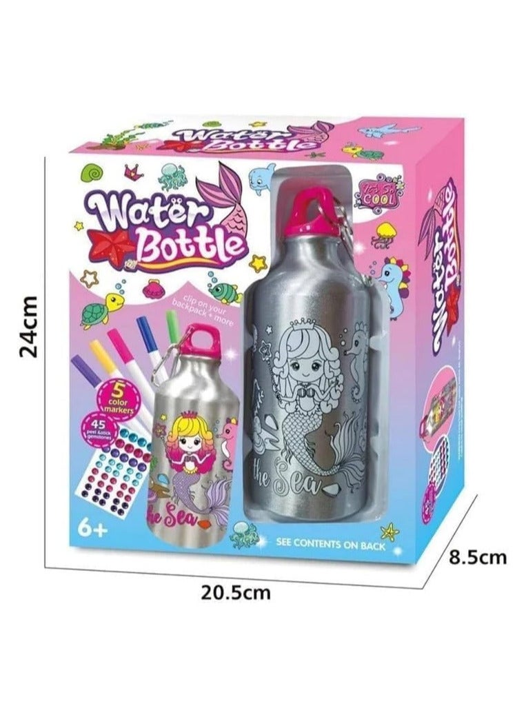 UKR Eco-Friendly Water Bottle DIY Art Craft Kit - Steel Aluminum with Silicone Seal | Decorate Your Own Mermaid Water Bottle with 45 Stickers & 5 Markers | Leakproof & Fun for Kids - Image 4